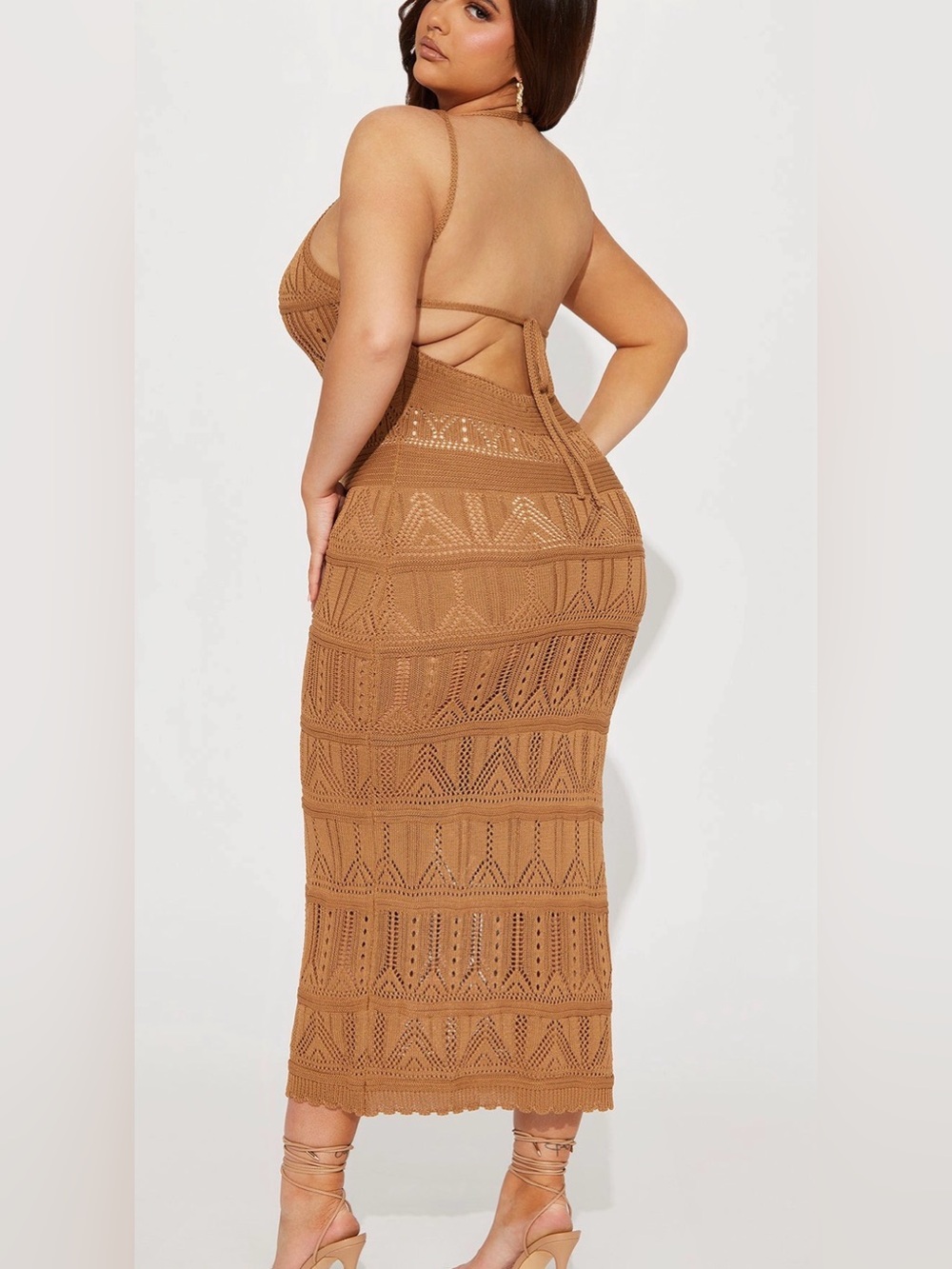 Fashion Nova Crochet Maxi Skirt in Camel Brown - Picture 3 of 4